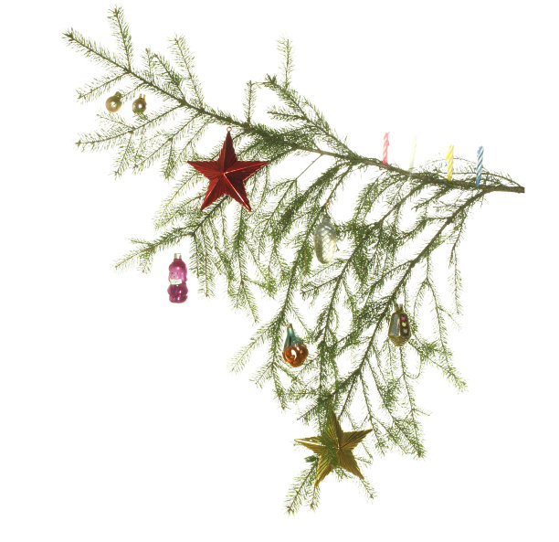 大云杉枝装饰新年玩具孤立在白色的背景图片下载