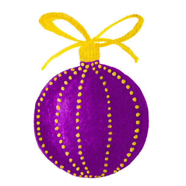 水彩画画的紫色圣诞树小球球，孤立图片下载