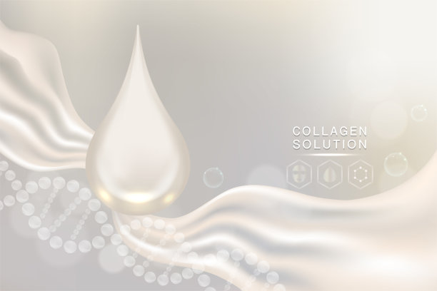 透明质酸皮肤液广告，白色胶原蛋白血清滴与化妆品广告背景随时使用图片下载