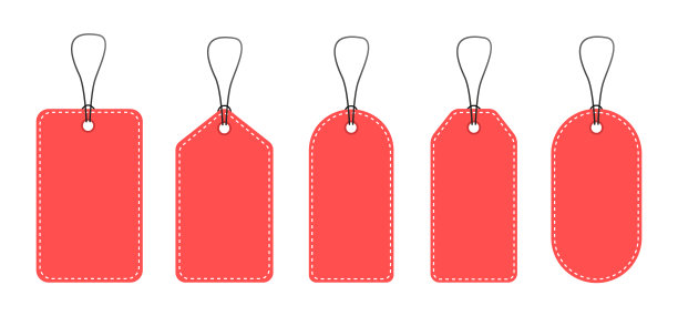 一组空的价格标签。红色的价格标签。图片下载