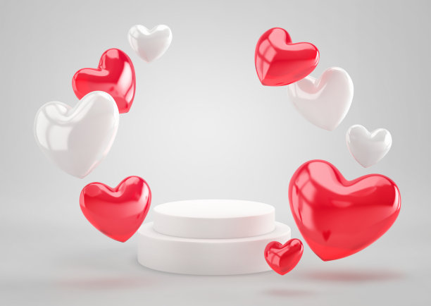 红白两色的心和空的底座构成简洁的背景图片下载