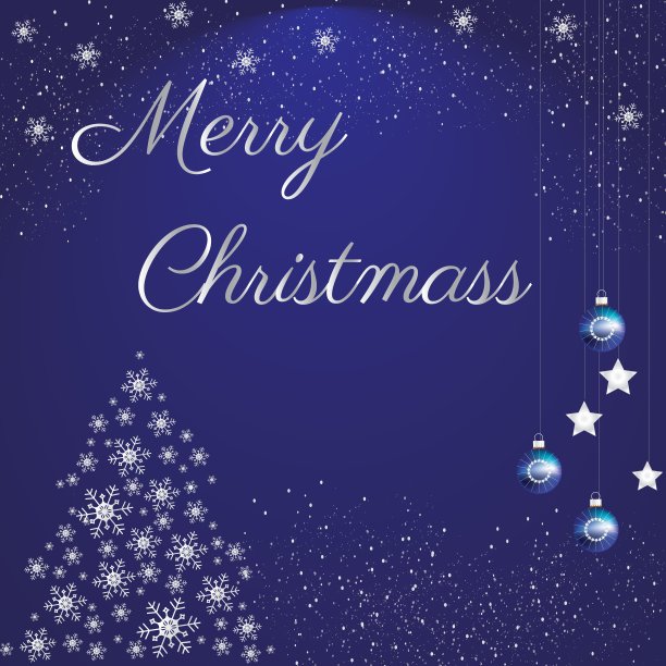 让你爱的人眼花缭乱与这个圣诞祝福!炽热的雪花落在深蓝色的一页上。圣诞快乐图片下载