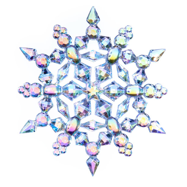 透明的全息玻璃雪花在白色的背景图片下载