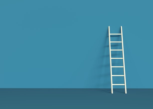 梯子3d渲染在蓝色的背景图片下载