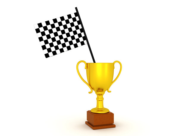 3D渲染的奖杯与检查旗在它图片下载
