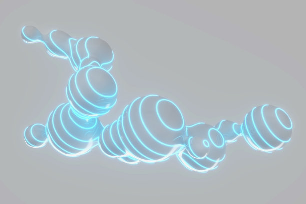 大量的飞行和分离滴在灯光背景与霓虹灯3D插图图片下载