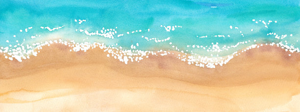 海滩上方水彩画插图图片下载