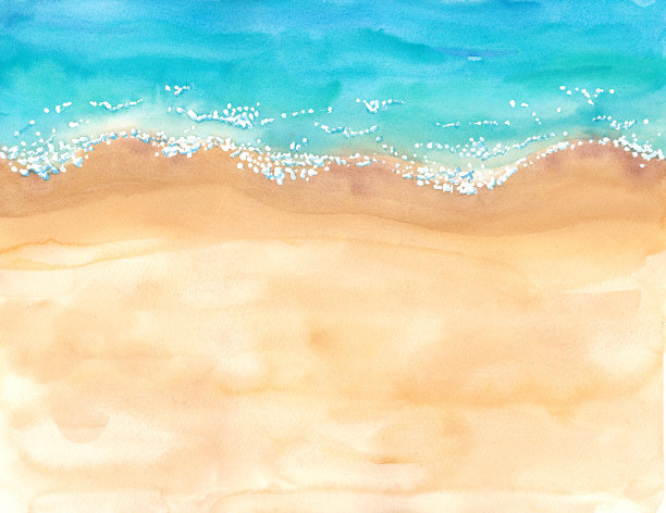 海滩上方水彩画插图图片下载