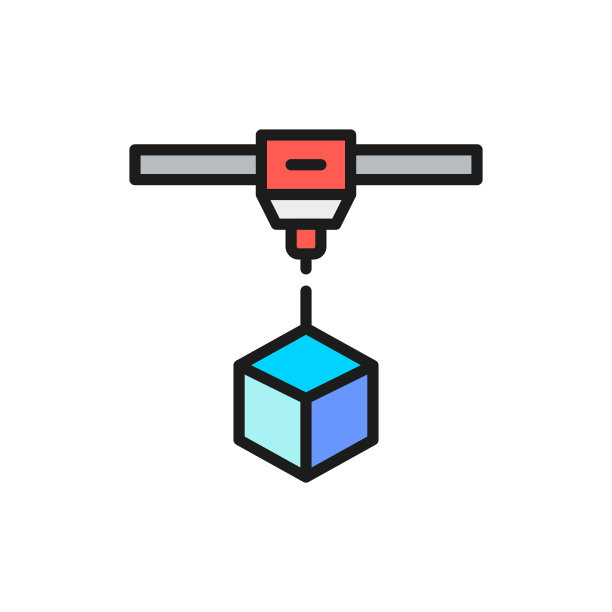 3d打印立方体，工业打印机，工业激光平面彩色线条图标。图片下载