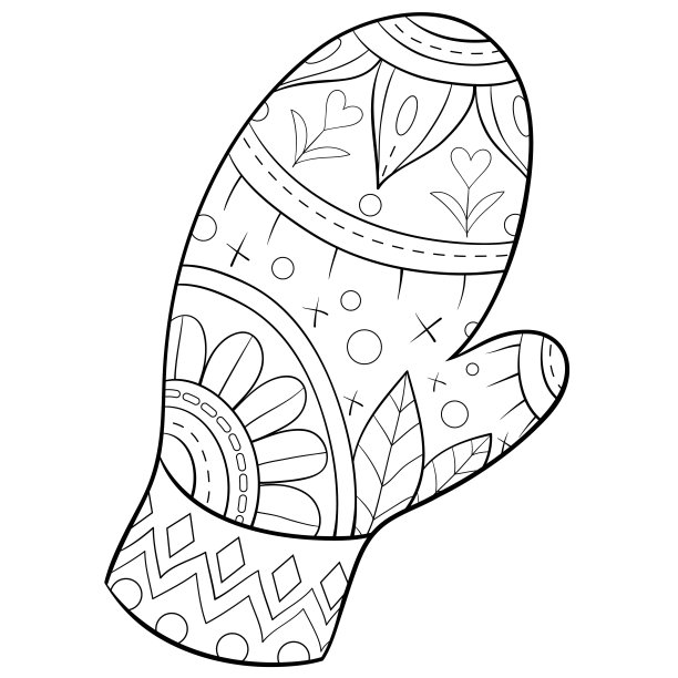 成人涂色书，页圣诞手套图片放松。禅宗艺术风格的插图印刷。图片下载