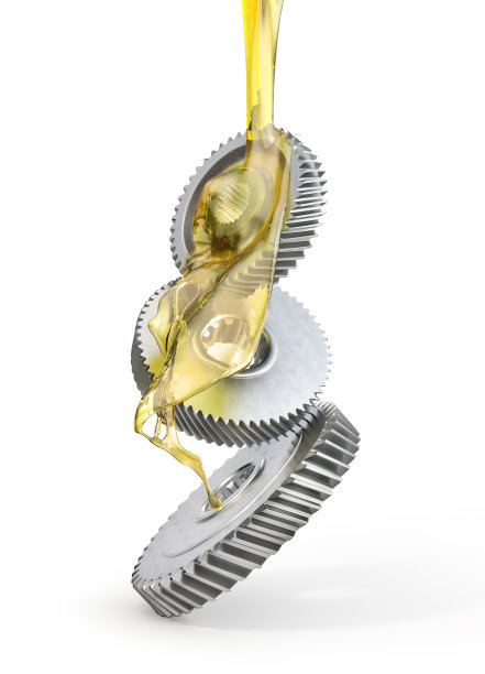 润滑剂。在白色背景上，齿轮被油浸透。三维演示图片下载