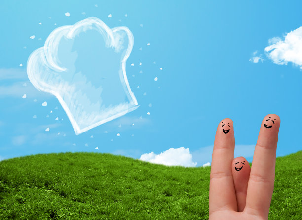 快乐的笑脸手指看着厨师帽的插图图片下载