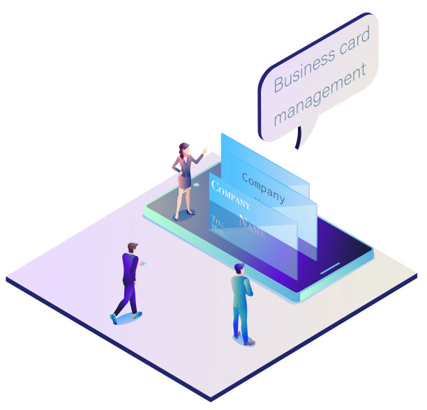 这是一个使用等距投影管理销售人员交换名片的系统的图解。手机和饰品版。图片下载