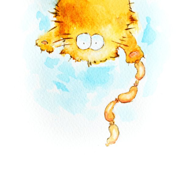 滑稽的红猫水彩画。图片下载