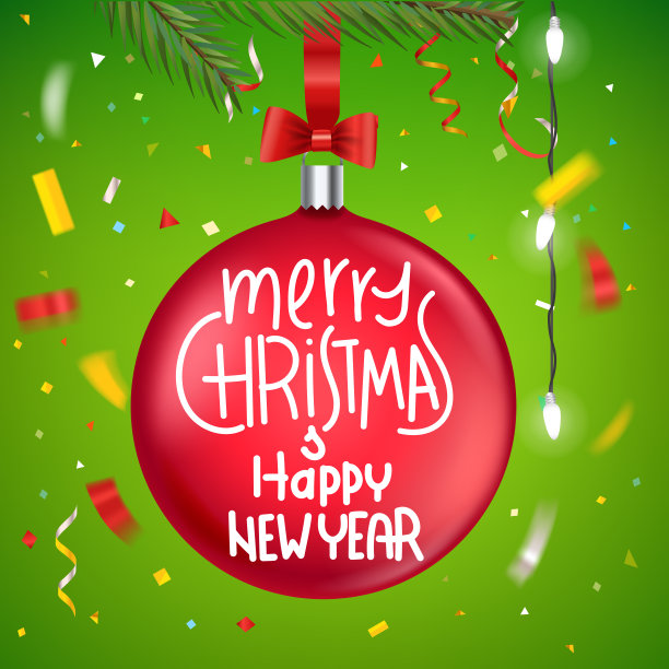 圣诞树上的圣诞小玩意儿。贺卡模板图片下载