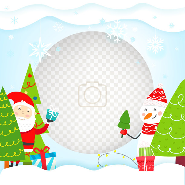 照片帧矢量模型与圣诞人物。矢量模板的照片图片下载