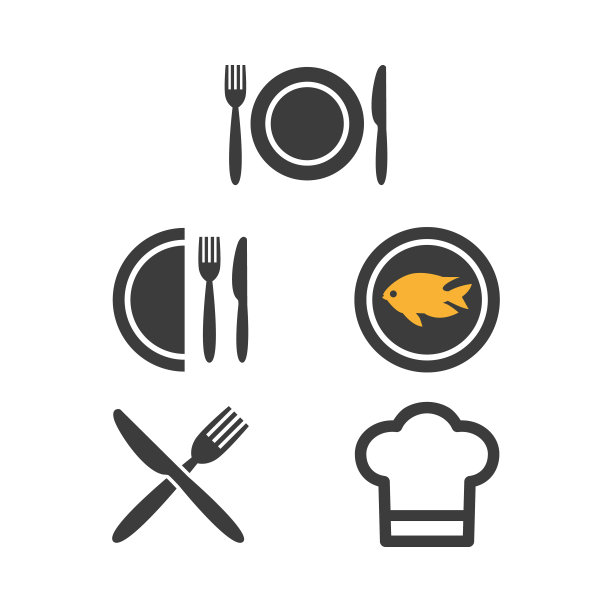 餐厅和咖啡馆图标设置在白色背景。图片下载