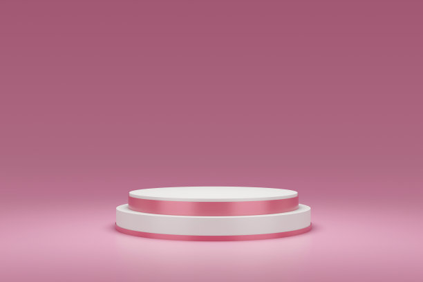 粉色基座或讲台展示与甜蜜的平台概念在情人节的背景。展示产品的空白架子。3 d渲染。图片下载