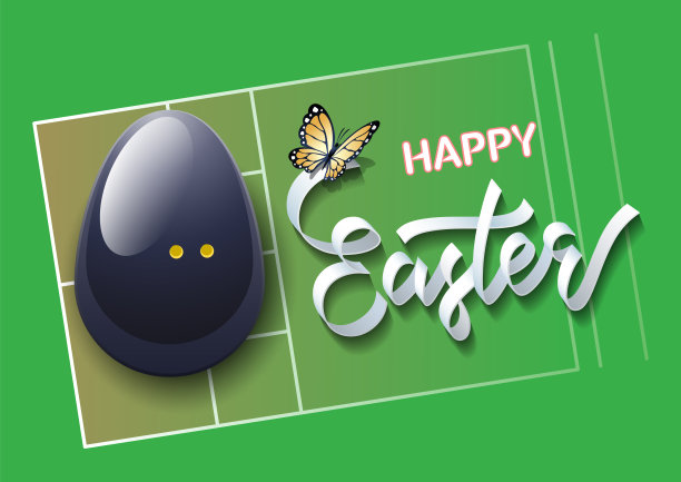 复活节快乐。复活节彩蛋的形式壁球在壁球场的背景。图片下载