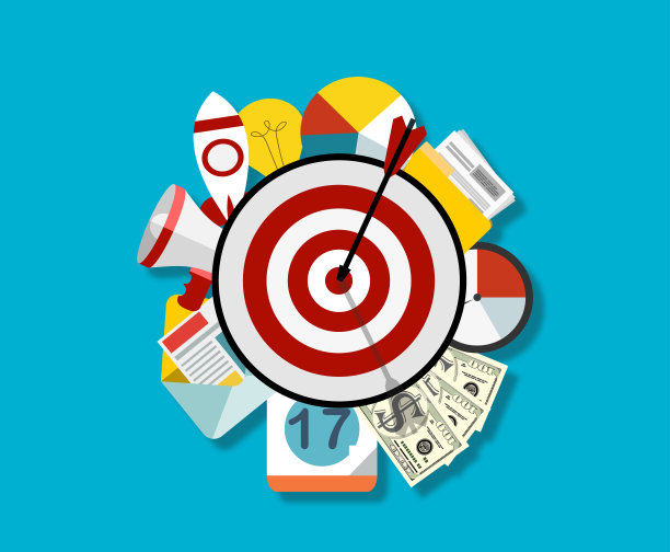 圆靶箭头和图标。商业成就与成功理念。直接指向目标符号。平面风格矢量插图。图片下载