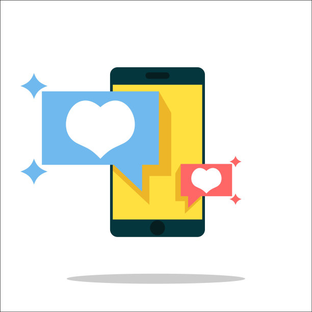 手持智能手机，屏幕上有心形表情信息，喜欢按钮。爱忏悔,就像。社交网络和移动设备。图片下载