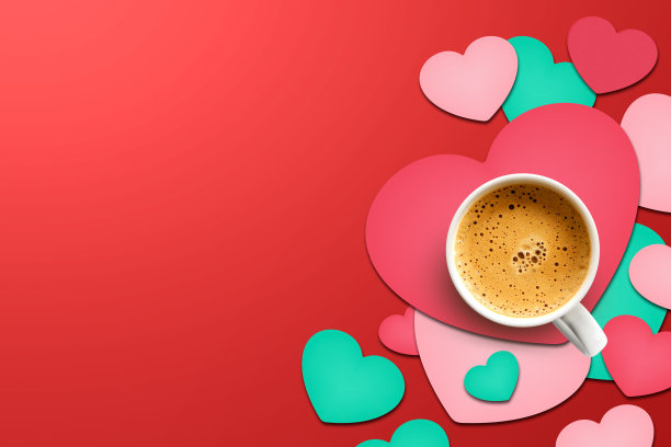 情人节快乐。咖啡杯上的心形纸图片下载