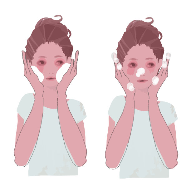 一个女人用泡沫洗脸的矢量插图图片下载