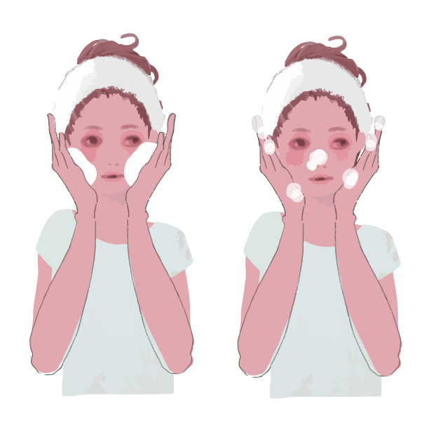 一个女人用泡沫洗脸的矢量插图图片下载