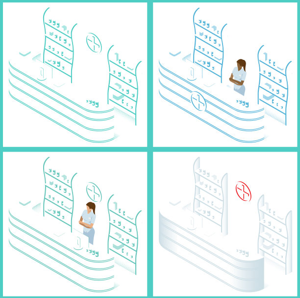 等距药店和医生药剂师。向量图片下载