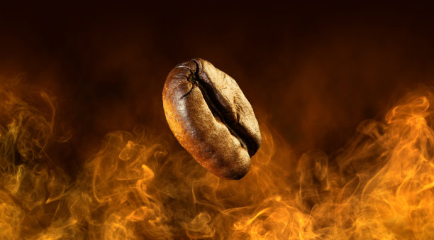 咖啡豆漂浮在烟雾缭绕的背景中图片下载