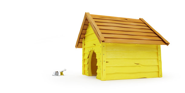 狗的房子在一个白色的背景3D插图图片下载