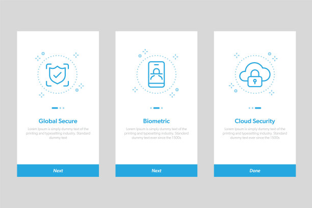 一套安全的应用程序屏幕UI。概念和简化矢量插图演练屏幕模板移动应用程序。图片下载