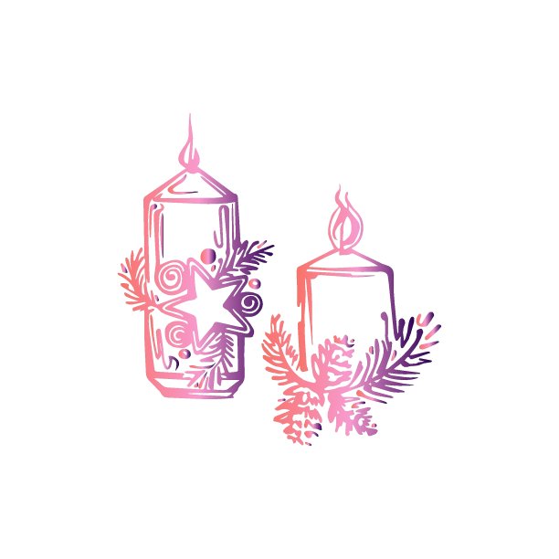 手绘圣诞蜡烛与星星，松果和松枝图片下载