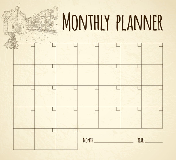 月度计划。城市的草图。艺术线条轮廓。旅游的概念。法国安纳西。矢量插图。图片下载