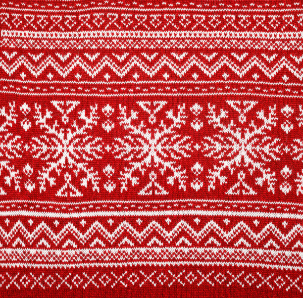 带有北欧几何装饰的红色针织面料图片下载