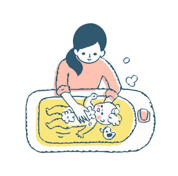 妈妈在婴儿浴缸里给婴儿洗澡图片下载