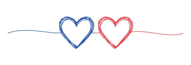 两颗纠结的心，粉色和蓝色的潦草字迹图片下载