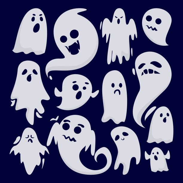万圣节幽灵集矢量孤立图片下载