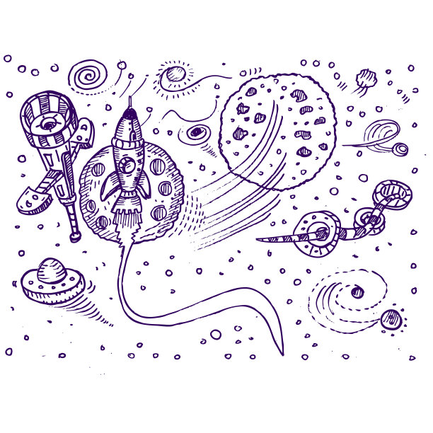 太空和火箭，手绘矢量图图片下载