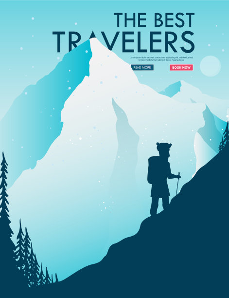 一个人独自在山中行走。冒险之旅。Ziny假期。世界各地。卡通风格。矢量插图EPS10图片下载