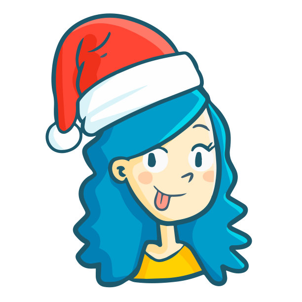 戴着圣诞帽过圣诞节的蓝头发女人图片下载