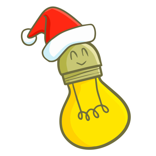 灯泡微笑，戴着圣诞老人的帽子图片下载