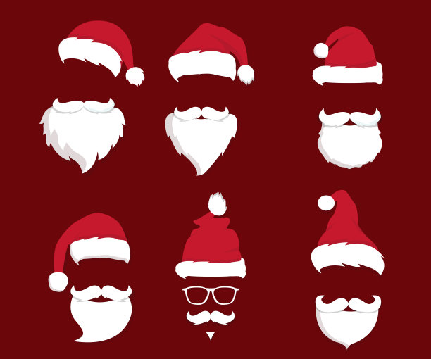 圣诞老人的帽子和胡子。红色圣诞贺卡插图图片下载