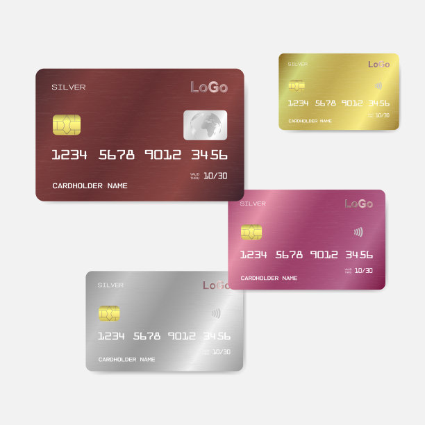 一套现实的详细模板设计的借记卡，信用卡。图片下载