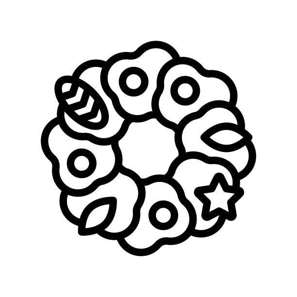 圣诞花环矢量插画，线条设计图标图片下载