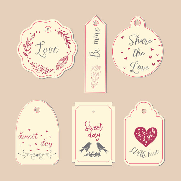 可爱的卡片与涂鸦心形图标为情人节，复古的颜色，矢量插图图片下载