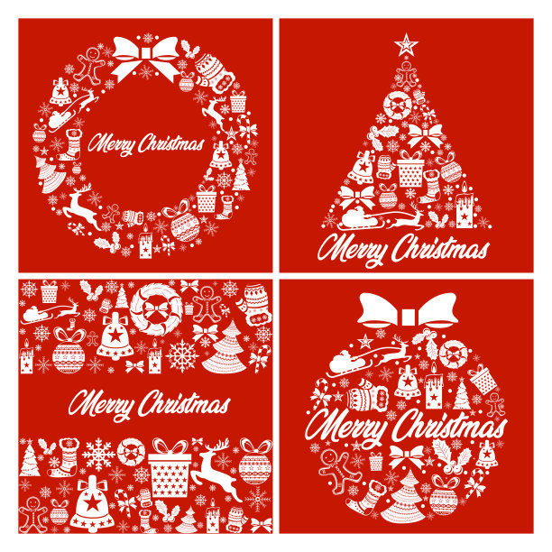 圣诞快乐彩色图标元素卡白色背景图片下载