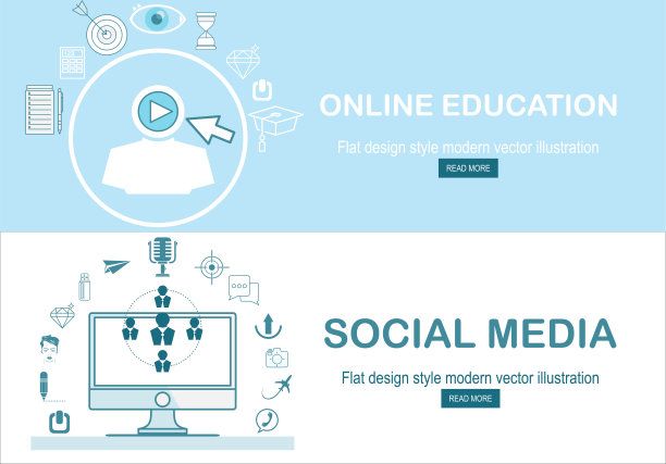 在线教育理念以扁平化、线形化为主。线条设计理念网站横幅图片下载