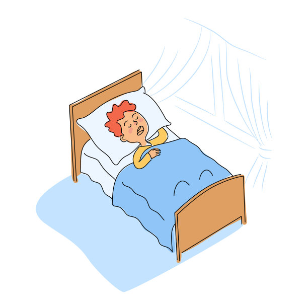 瞌睡的可爱男孩躺在床上，早上醒来图片下载