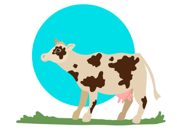 牛，有斑点的颜色，吃草。动物图案。矢量图图片下载